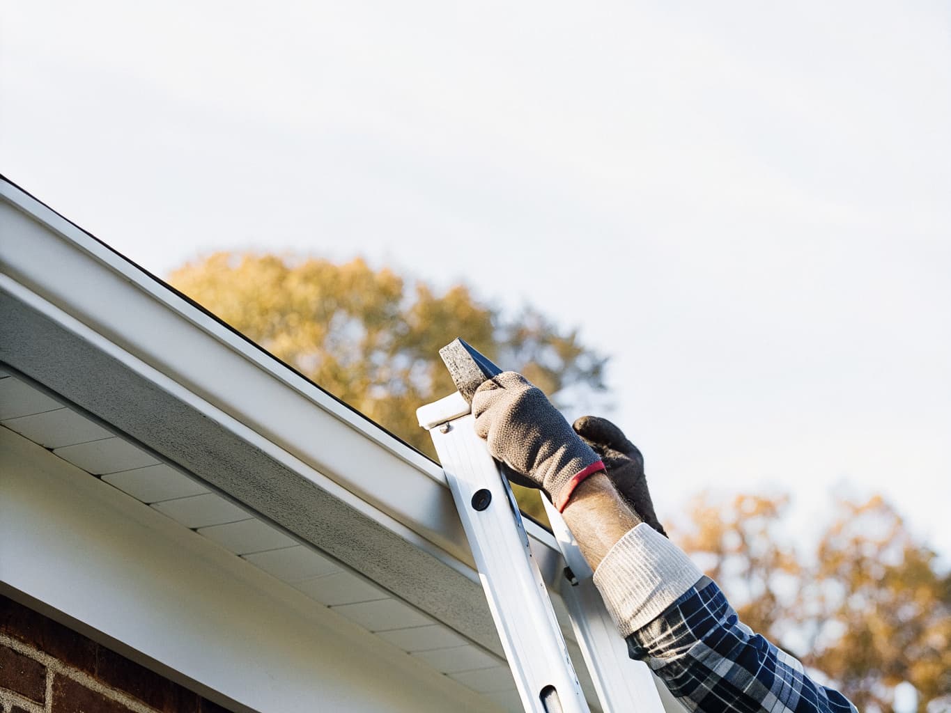 Gutter installation and cleaning service on a residential home